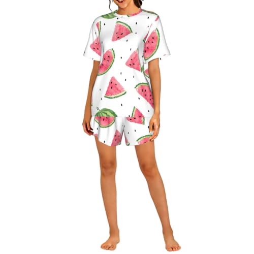 Pyjama pastèque femme avec manches courtes et motif fruité dynamique