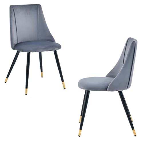MEUBLE COSY Esszimmerstühle 2er Set Küchenstühle Ergonomisch Wohnzimmerstuhl Sessel mit Rückenlehne Sitzfläche aus Samt Metallbeine, Grau + Goldfarben, 52.5x49.5x83cm Cover