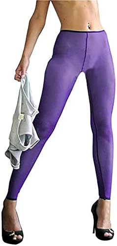 LinvMe Women's Hot Sexy See Through Sheer Mesh Long Pants Legging Purple