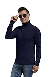 Hisir Rollkragenpullover Herren Klassischer Männer Bequem Langarmshirt Feinstrick Warmer Winter Pullover Pulli mit Rundhalsausschnitt für Männer (Marineblau, XL)