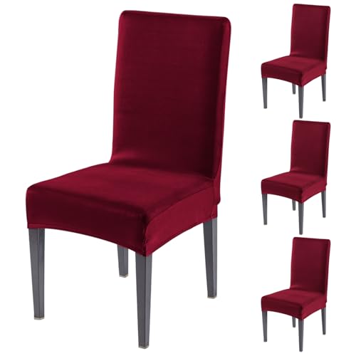 Image of HOKIPO 'SereneSolids' 140 GSM Stretchable Dining Chair Cover - Set of 4, Burgundy (AR-6246-BRGN)