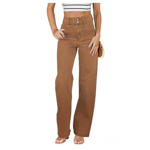 Sidefeel Womens Jeans Wide Leg High Waisted Stretchy Jeans Trendy Straight Leg Loose Denim Pants Brown Size 10