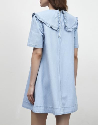 Kedera Womens Denim Mini Dress 2025 Peter Pan Collar Short Sleeve Casual Summer Babydoll Jean Dress with Pockets2