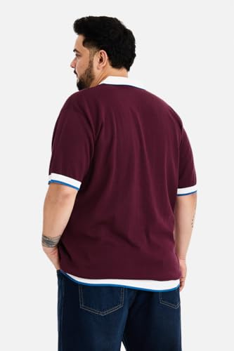 Image of SNITCH Men Polo Plus Size T-Shirt | Knitted Solid Polo with Contrast Tipped Collar & Logo Embroidery | 100% Cotton Breathable Lightweight Smart Casual Wear