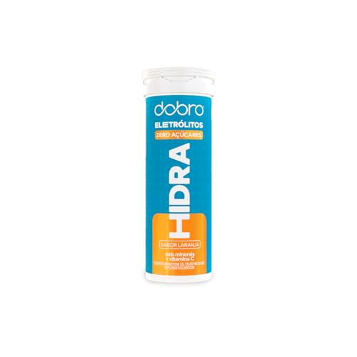 Eletrólitos, Dobro, Hidra, Suplemento em Pastilha Efervecente, Eletrólitos Essenciais com Vitaminas, Sabor Laranja - 1 tubo de 37g