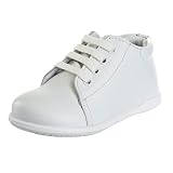 Josmo Smart Baby Walking Shoes Nonslip Boys Girls First Step Walker Leather Non-Slip Bottom High top Dress Boots, White-lace, 3 US Unisex Infant