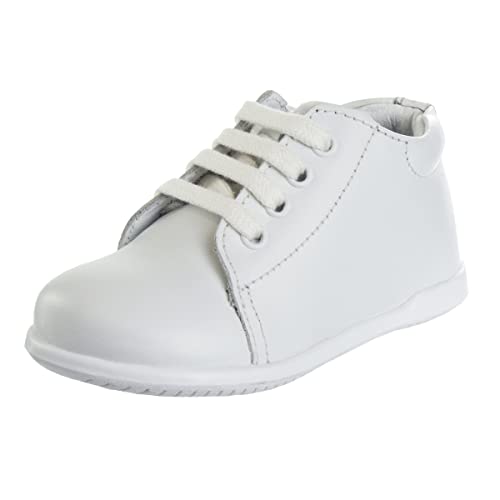 Josmo Smart Step Baby Walking Shoes – Boys Girls Unisex Walking Shoes First Step Walker - Leather Dress Boots Non-Slip Bottom High Top - White-Lace (7.5 Medium, Toddler) #TOP9