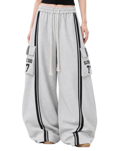 Aelfric Eden Stripe Panel Baggy Barrel Sweatpants Women Men Elastic Waist Wide Leg Pants Y2K Athletic Lounge Trouser Grey