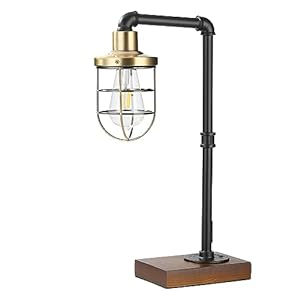 CONCA Steampunk Table lamp, Industrial Table lamp,E26 Base Rustic Edison Lighting, cage Shade Table lamp (B-Black+Bronze)