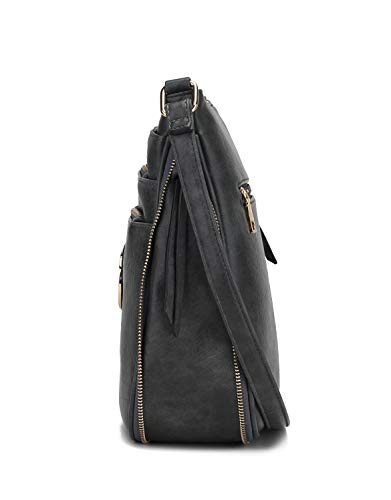 MKF Bolsa tiracolo feminina – Bolsa carteiro expansível de couro sintético – Alça de ombro para note