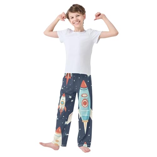 ZZXXB Rocket and Star Boys Long Pants Soft Trousers Elastic Waist Kids Lounge Bottoms with Pockets S-XL3