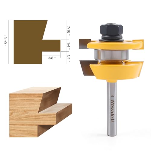 Image of Newdeli 2Pcs Shaker Rail and Stile Router Bit Set 1 /4 Inch Shank Tongue and Groove Router Bits Professional Carbide Milling Cutters for Woodworking for Cabinet Door