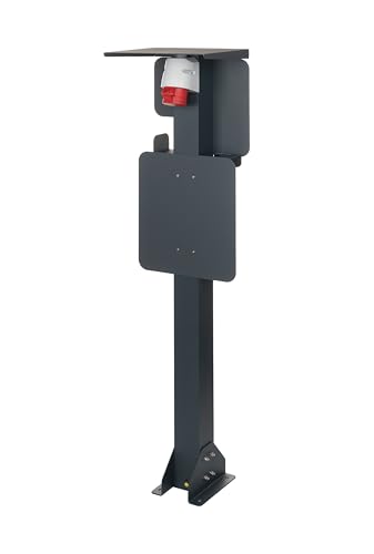 Kreainvent hochwertiger universeller Standfuß aus Aluminum für Ladestation mit CEE Stecker. Ladesäule mit Dach Kabelhalterung und Steckdose für E-Fahrzeuge (CEE 3F 16A 11kW)