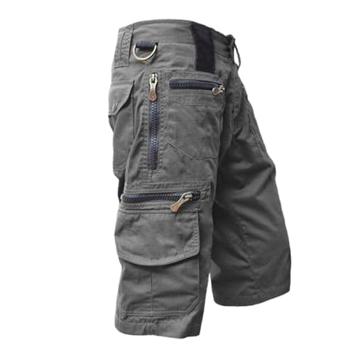 Herren 3/4 Cargo-Shorts Herrenshorts - Kurze Baggy Dreiviertel Cargo Hose Mit Gürtel Männer Stretch Baumwolle Kurze Jeans Atmungsaktiv Leicht Bermuda Shorts
