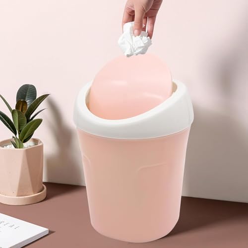Image of Mini Desktop Bin with Lid, Cute Pink Tabletop Trash Can, 0.5 Gallon Countertop Small Waste Basket