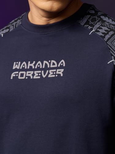Image of The Souled Store: Black Panther Wakanda Forever Men and Boys Short Sleeves Round Neck Graphic Printed Cotton Oversized Comfortable Lightweight All-Season T-Shirt