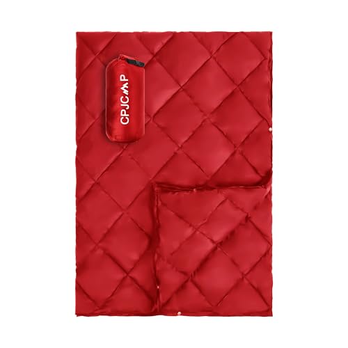 CPJCMP Camping Blanket - Outdoor Travel Blanket, Packable, Puffy Blanket, Lightweight & Multifunctional Quilt for Camping, Hiking, Backpacking,Airplane,Outdoors, Travel, Beach, Red, 57” x 78.7”