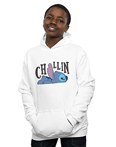 Image of Disney Boys Lilo And Stitch Chillin Hoodie White 7-8 Years