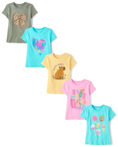 Image of The Children's Place Girls' Short Sleeve Graphic T-shirts (5-Pack)