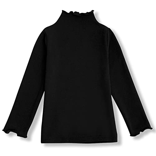 Girls Lettuce Edge Trim Mock Neck Long Sleeve Slim Fit T-Shirt Tops Lightweight Knit Tee