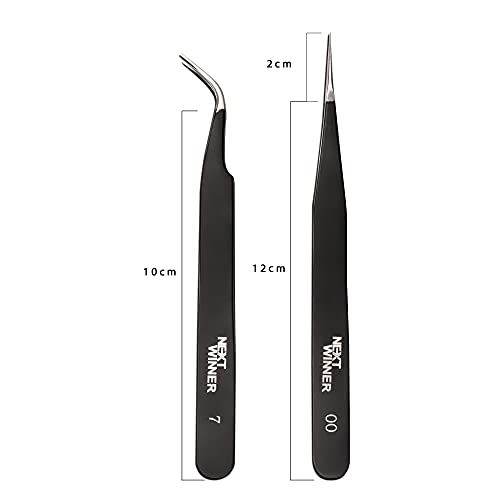 Image of SET OF 2 Precision black coated Stainless Steel Tweezers - Straight & Curved for Electronics, Jewelry-Making, Craft, Soldering, etc