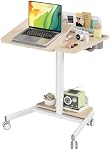 JOY worker Mobile Standing Desk with 60° Tiltable Desktop, 28" Height Adjustable Rolling Desk, DIY Pegboard & Storage Base, Portable Laptop Desk with 4 Lockable Wheels for Home Office, Oak