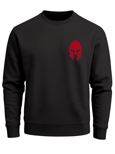 Neverless Sweatshirt Herren Logo Print Sparta-Helm Spartaner Gladiator Krieger Warrior Rundhals-Pullover Fashion Streetwear Schwarz-rot XL