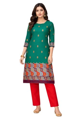 Image of Women's Cotton Blend Unstitched Kurti Set for Women | A-Line Style Dress Material | 2-Piece Traditional Ethnic Wear Suit Fabric