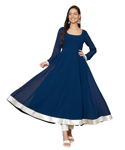 Image of KZA Women's Georgette Hand Embroidered Flared Anarkali Suit for Women | Full Sleeves Flare Anarkali Dress for Woman | Ethnic Flared Anarkali Kurta for Women
