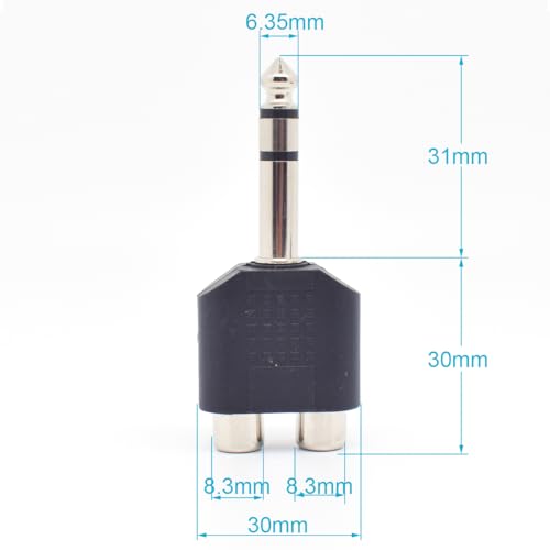 Adaptador 6.35mm estéreo macho a 2 RCA hembra pack x4 miniatura 2