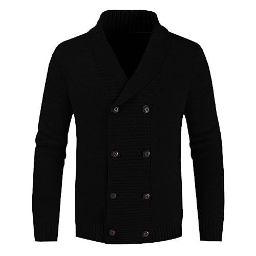 Dvbfufv Men Spring Solid Straight Knit Cardigan Men Casual Long Sleeve Double Breasted Turn-Down Collar Sweater Cardigan - Main Image