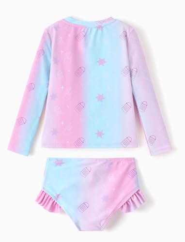 Image of Disney Frozen Elsa Stitch Marvel Toddler Girl Two Piece Long Sleeve UPF50+ Swimsuit Rashguard Sets Bathing Suit