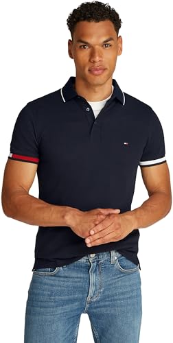 Tommy Hilfiger Flag Cuff Slim Fit Polo Mw0Mw38458 S/S, Blue (Desert Sky), M para...