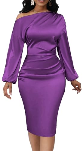 Image of Yiershu Women's Fall Off Shoulder Bodycon Dress Elegant Long Sleeve
