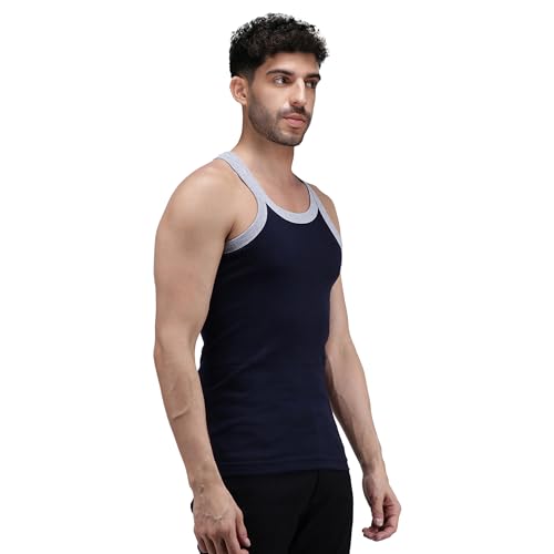 Image of Amul Comfy Men's Vest | 100% Pure Cotton Rib Fabric | U Neck Sleeveless Innerwear | Ultra Soft Hand Feel | Extremely Stretch Fit | Seamless Comfortable Color May Vary (Pack of 4)