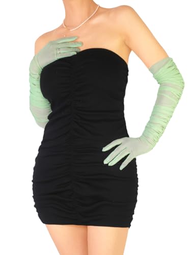 XXDingbs Womens Sexy Sheer Gloves Mesh Tulle Super Long Gloves Opera Halloween Costume Party Dance Glove Sage Green