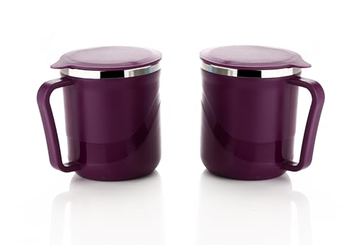 Image of XMART India Insulated Stainless Steel Coffee Mug with Lid - 300ml Double Wall Tea & Milk Mug for Travel, Home, Office, Restaurant Stylish, Leakproof, Drinkware Gifts for Woman,Man (2, Purple)