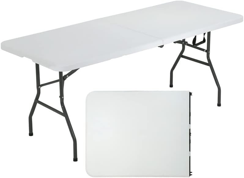 6FT Folding Table, Plastic Table Camping Table Foldable Portable Picnic Table Outdoor Dining Table with Carrying Handle for Kitchen Party Outdoor Indoor Wedding BBQ 70 x 29 x 29 Inches,White