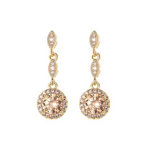 14K Gold Long Dangle Earrings with Round Moissanite, Roound Cut Moissanite Dangle Earrings, Ideal for Stylish Everyday Wear