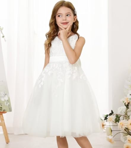 JISISANG Lace Flower Girl Dresses for Wedding Kids Puffy Tulle Communion Dress Pageant Party Prom Ball Gowns with Bow Knot4