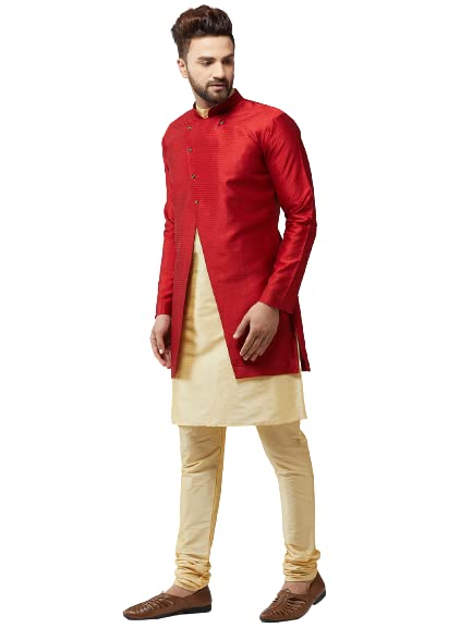 Image of SOJANYA Men's Silk Blend Solid Kurta & Pyjama Set