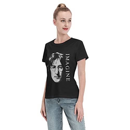 Wkkout John Lennon Imagine T-shirt pour femme 100 % coton classique Noir Taille S à XXL - Les Beatles, Paul McCartney, John Lennon, RIngo Starr, George Harrison Wkkout John Lennon Imagine T-shirt pour femme 100 % coton classique Noir Taille S à XXL – Image 5