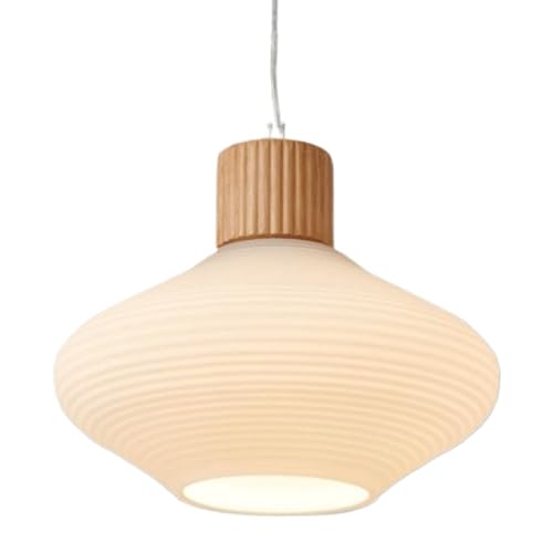 Lampe suspendue E27 Hertl en bois et verre lustre rétro japonais