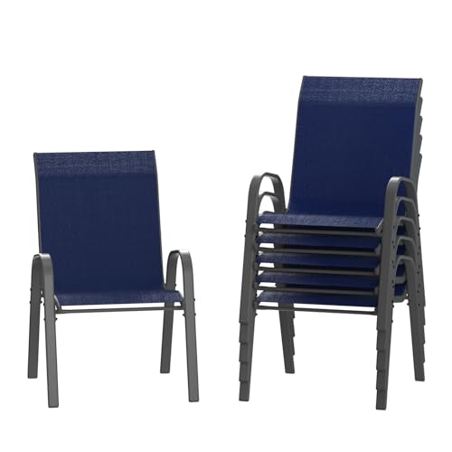 Image of Amopatio Patio Chairs Set of 6, Outdoor Stackable Dining Chairs for All Weathe, Breathable Garden Outdoor Furniture for Backyard Deckr(Navy Blue)