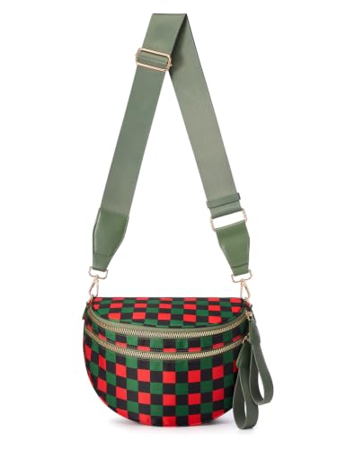 Image of Black and White Checkered Crossbody Bag Bum Bag for Women,Spacious Checkered Purse Fanny Packs Belt Bag