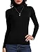 Produktbild Carcos Damen Hoher Kragen Tops, Rundhalsausschnitt Langarm T-Shirt Frauen Rollkragen Jumper Lange Ärmel Hemd Bluse Schwarz M