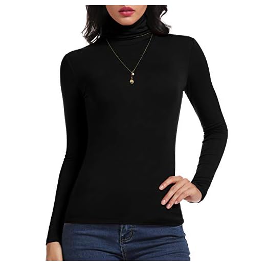 CARCOS Polotröja för kvinnor polokrage toppar långärmad stretch basic t-shirt slim fit lager toppar för vintern, Svart, S