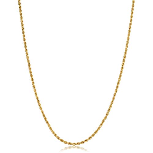 10k Yellow or White Gold 1.8 mm Classic Rope Chain Necklace for Men and women (14, 16, 18, 20, 22, 24, 26 or 30 inch)