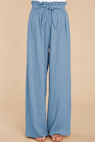CHARTOU Women's Cotton Linen Loose Fit Palazzo Pants Casual Elastic High Waist Wide Leg Paper Bag Pants with Pockets3