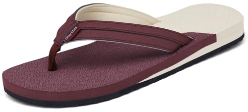 ChayChax Womens Two-Tone Flip Flops with Arch Support Comfort Beach Thong Sandals Indoor Outdoor, Burgundy Beige, 9 Women - Image 4